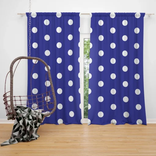 Blue White Polka Dots Design Curtain