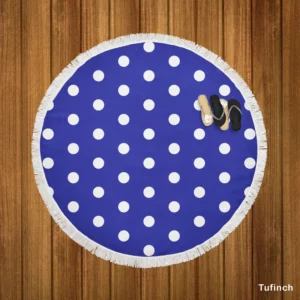 Blue White Polka Dots Design Round Beach Towel