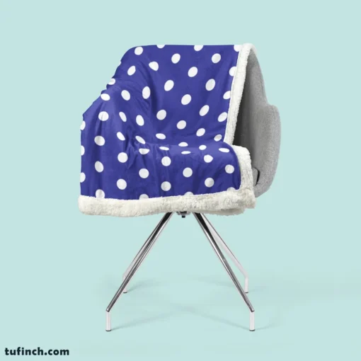 Blue White Polka Dots Design Sherpa Fleece Blanket 2