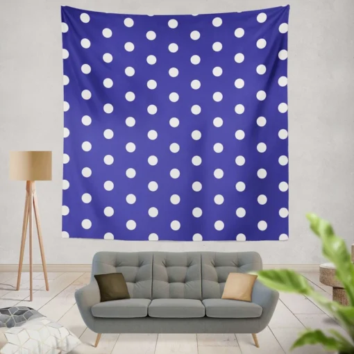 Blue White Polka Dots Design Wall Tapestry