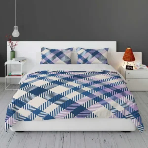 Blue White Purple Stripe Tartan Plaid Bedding Set 1