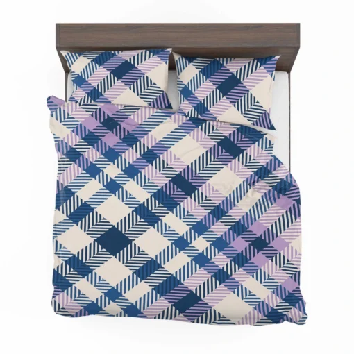 Blue White Purple Stripe Tartan Plaid Bedding Set 2