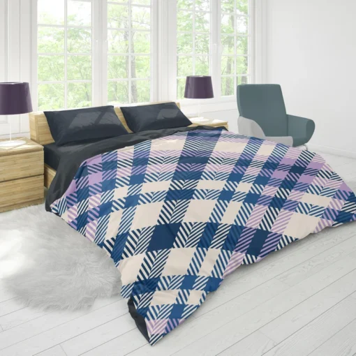 Blue White Purple Stripe Tartan Plaid Duvet Cover 1