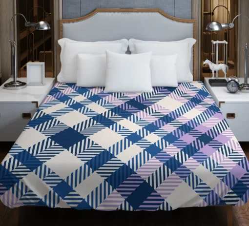 Blue White Purple Stripe Tartan Plaid Duvet Cover