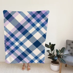 Blue White Purple Stripe Tartan Plaid Fleece Blanket