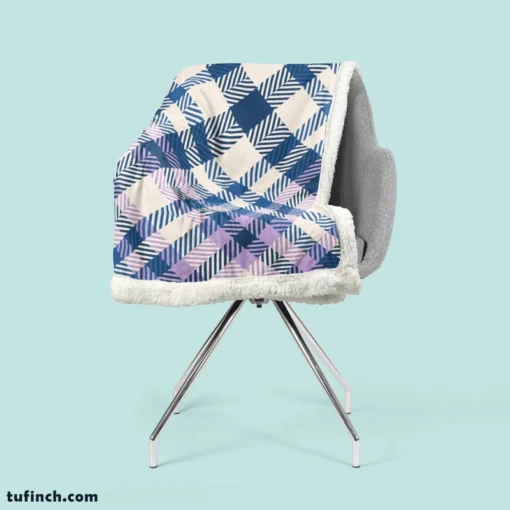 Blue White Purple Stripe Tartan Plaid Sherpa Fleece Blanket 2