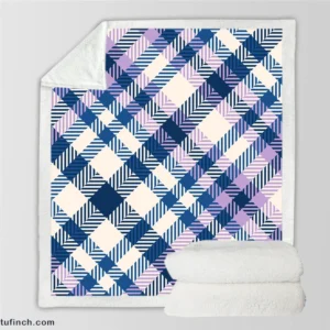 Blue White Purple Stripe Tartan Plaid Sherpa Fleece Blanket