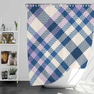 Blue White Purple Stripe Tartan Plaid Shower Curtain