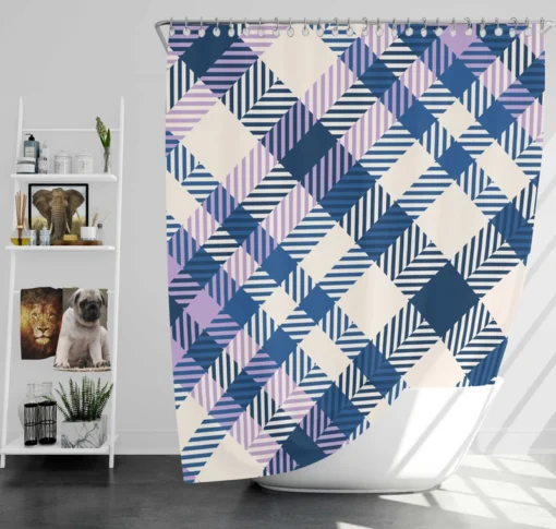 Blue White Purple Stripe Tartan Plaid Shower Curtain