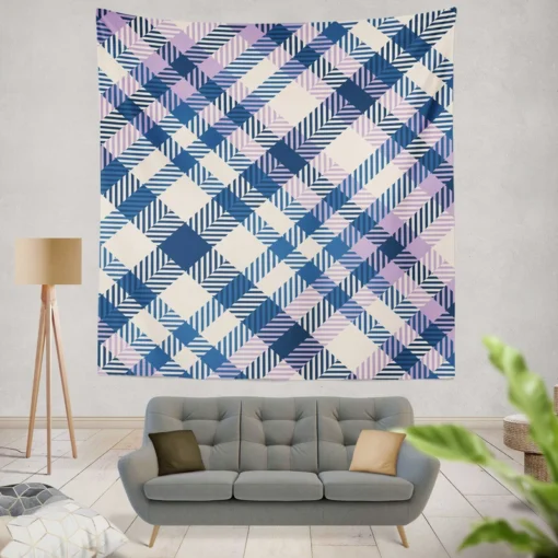 Blue White Purple Stripe Tartan Plaid Wall Tapestry