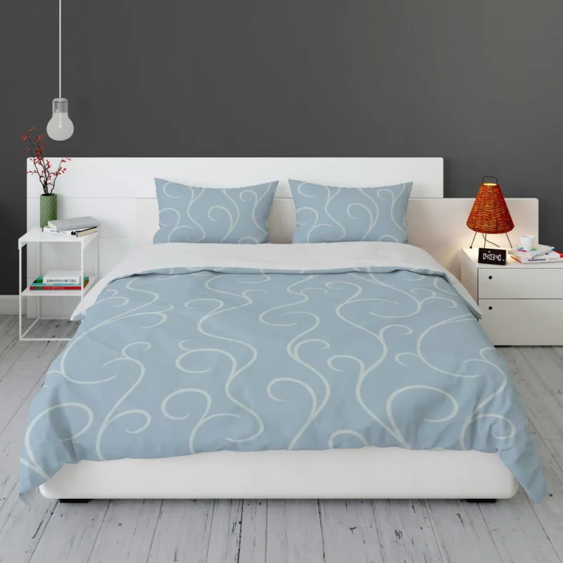 Blue White Swirls Winter Frost Minimalist Bedding Set 1