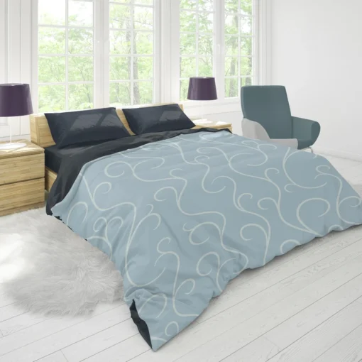 Blue White Swirls Winter Frost Minimalist Duvet Cover 1