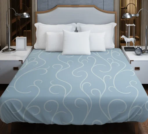 Blue White Swirls Winter Frost Minimalist Duvet Cover