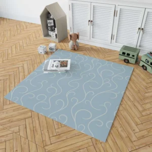 Blue White Swirls Winter Frost Minimalist Rug 1