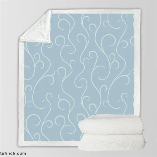 Blue White Swirls Winter Frost Minimalist Sherpa Fleece Blanket