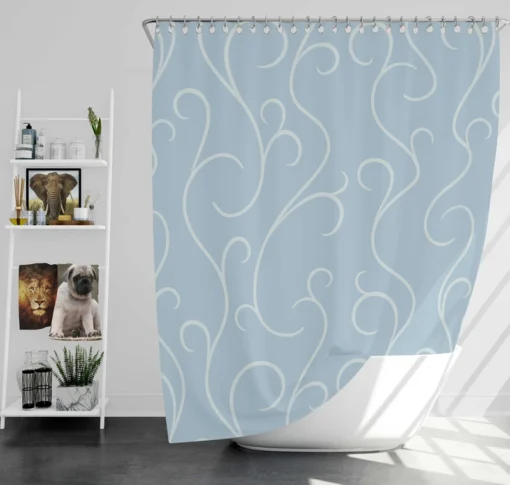 Blue White Swirls Winter Frost Minimalist Shower Curtain