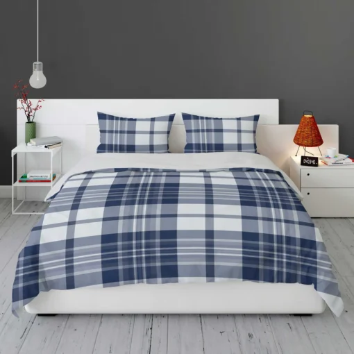 Blue White Tartan Plaid Checkered Bedding Set 1