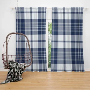 Blue White Tartan Plaid Checkered Curtain