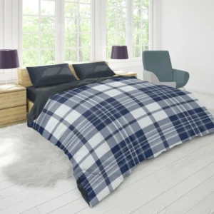 Blue White Tartan Plaid Checkered Duvet Cover 1