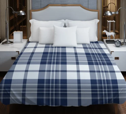 Blue White Tartan Plaid Checkered Duvet Cover