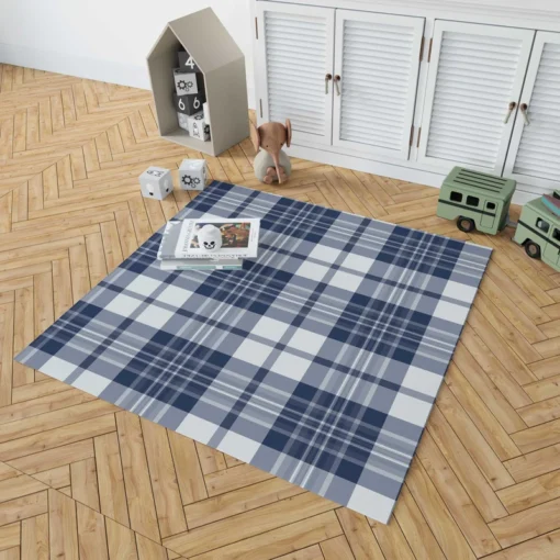 Blue White Tartan Plaid Checkered Rug 1