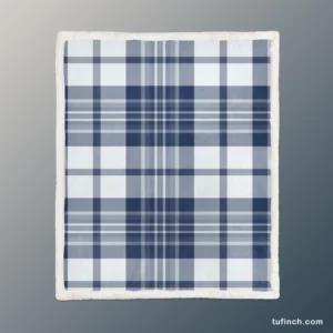 Blue White Tartan Plaid Checkered Sherpa Fleece Blanket 1