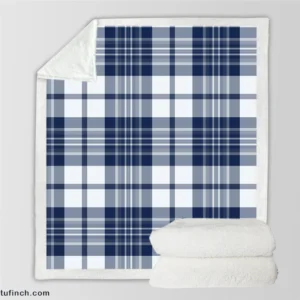 Blue White Tartan Plaid Checkered Sherpa Fleece Blanket