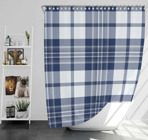 Blue White Tartan Plaid Checkered Shower Curtain