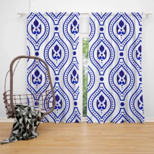 Blue White Thai Ikat Design Curtain