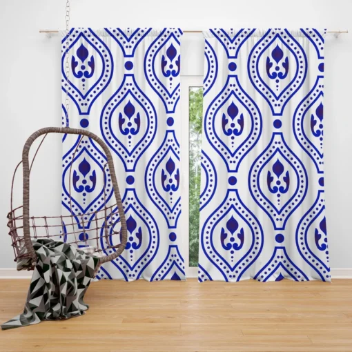 Blue White Thai Ikat Design Curtain