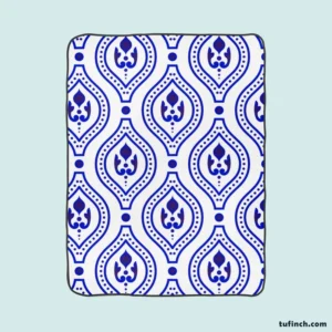 Blue White Thai Ikat Design Fleece Blanket 1