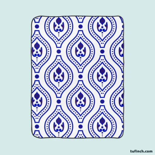 Blue White Thai Ikat Design Fleece Blanket 1