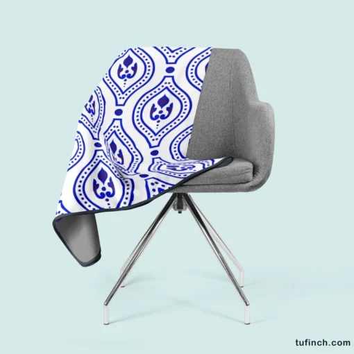 Blue White Thai Ikat Design Fleece Blanket 2