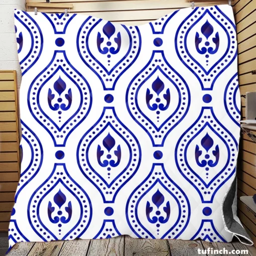 Blue White Thai Ikat Design Quilt Blanket