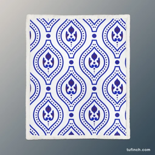 Blue White Thai Ikat Design Sherpa Fleece Blanket 1