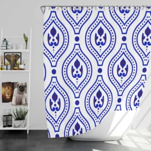 Blue White Thai Ikat Design Shower Curtain