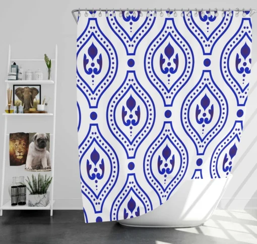 Blue White Thai Ikat Design Shower Curtain