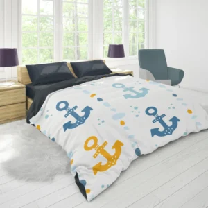 Blue Yellow Anchor Design Duvet Cover 1