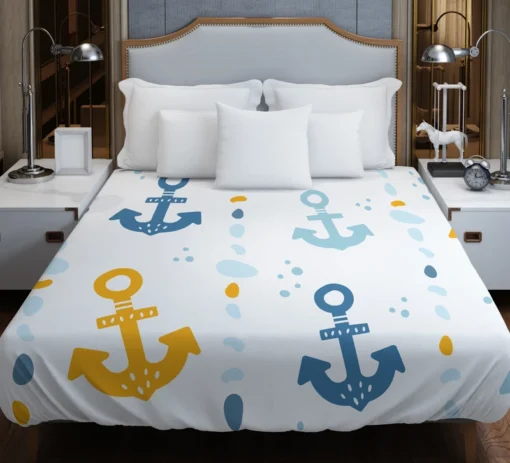 Blue Yellow Anchor Design Duvet Cover