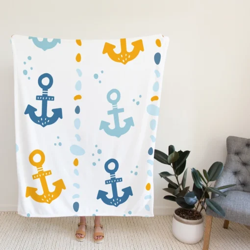 Blue Yellow Anchor Design Fleece Blanket