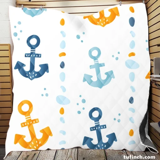 Blue Yellow Anchor Design Quilt Blanket