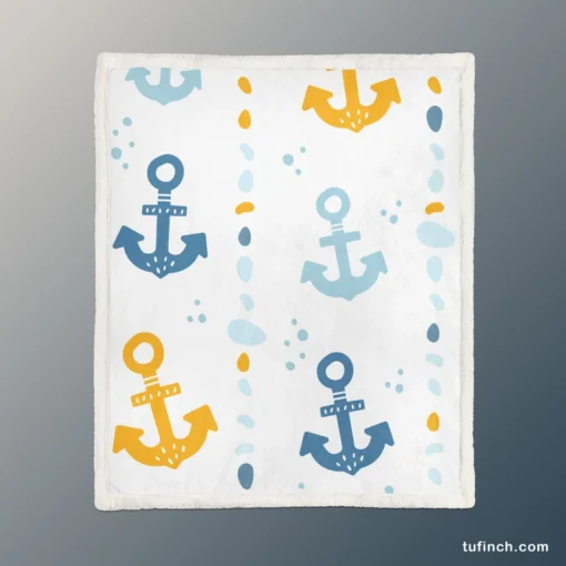 Blue Yellow Anchor Design Sherpa Fleece Blanket 1