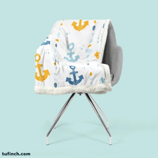 Blue Yellow Anchor Design Sherpa Fleece Blanket 2