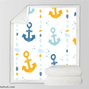 Blue Yellow Anchor Design Sherpa Fleece Blanket