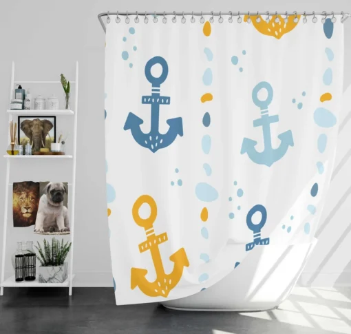 Blue Yellow Anchor Design Shower Curtain