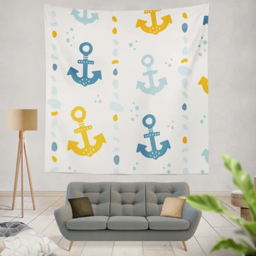 Blue Yellow Anchor Design Wall Tapestry