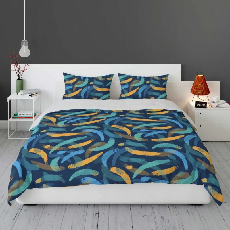 Blue Yellow Brush Strokes Design Bedding Set 1