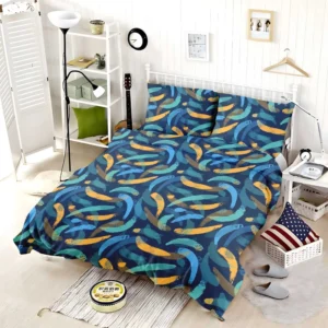 Blue Yellow Brush Strokes Design Bedding Set