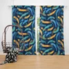 Blue Yellow Brush Strokes Design Curtain