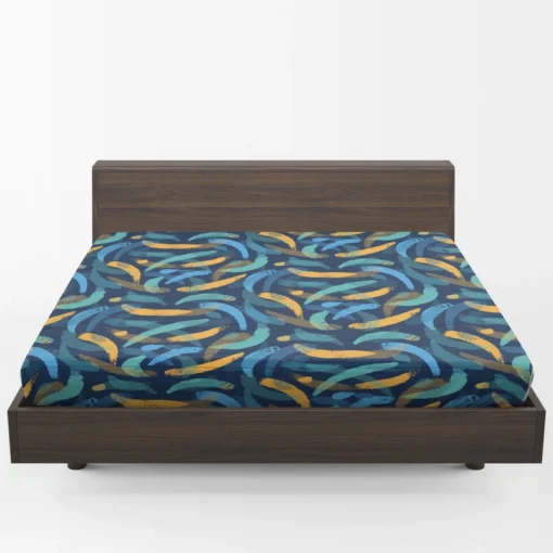 Blue Yellow Brush Strokes Design Fitted Sheet 1